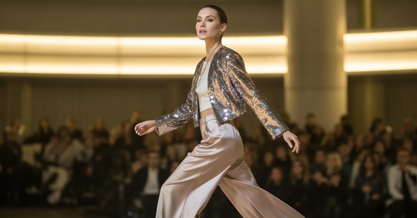 Sequined Jacket with Wide-Leg Trousers