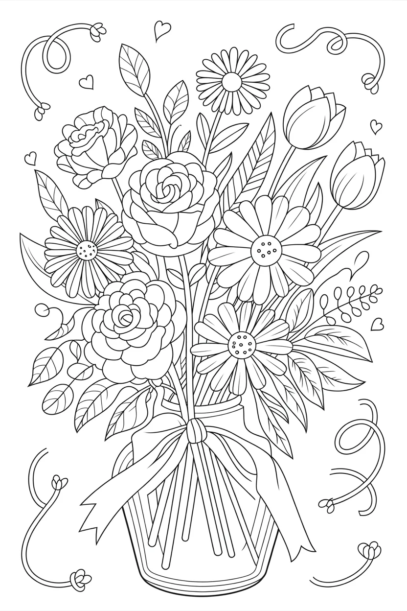 Flowers bouquet coloring pages free printable