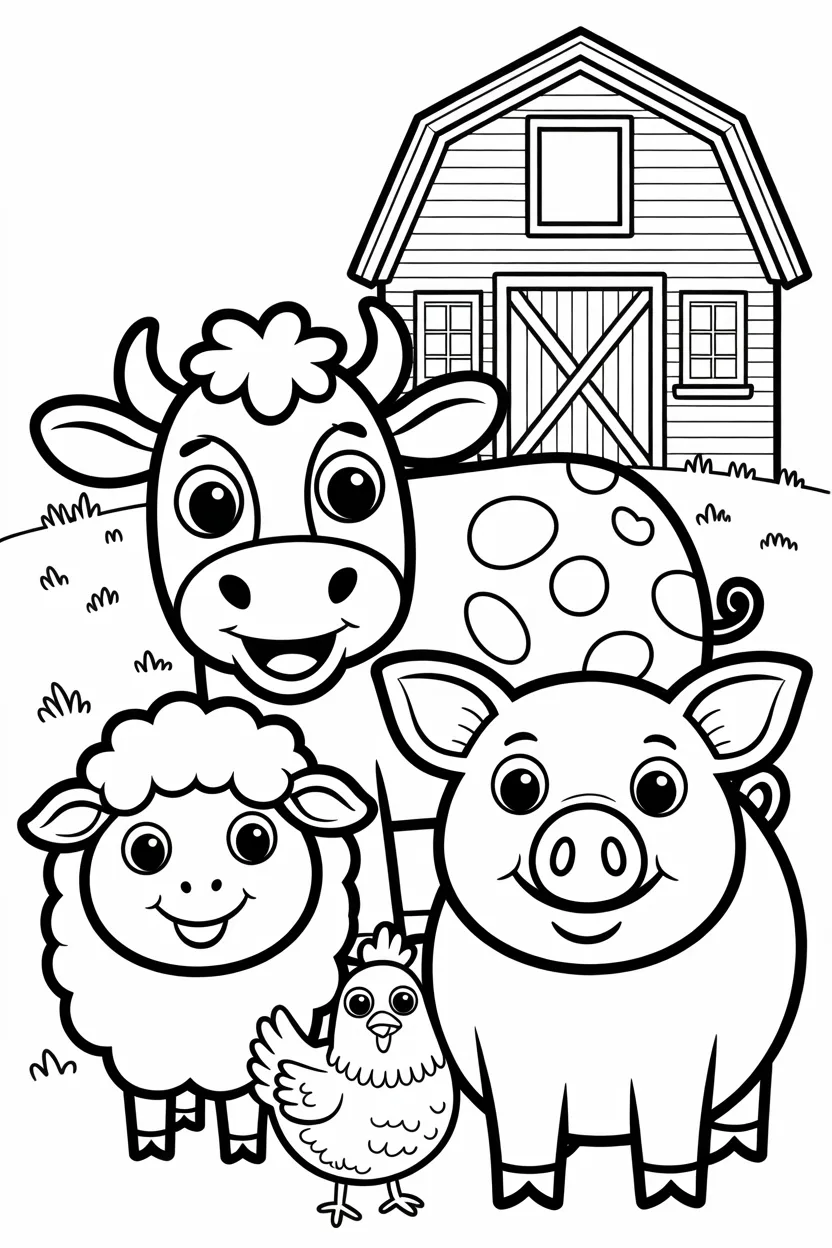 5 Farm animals coloring pages free printable