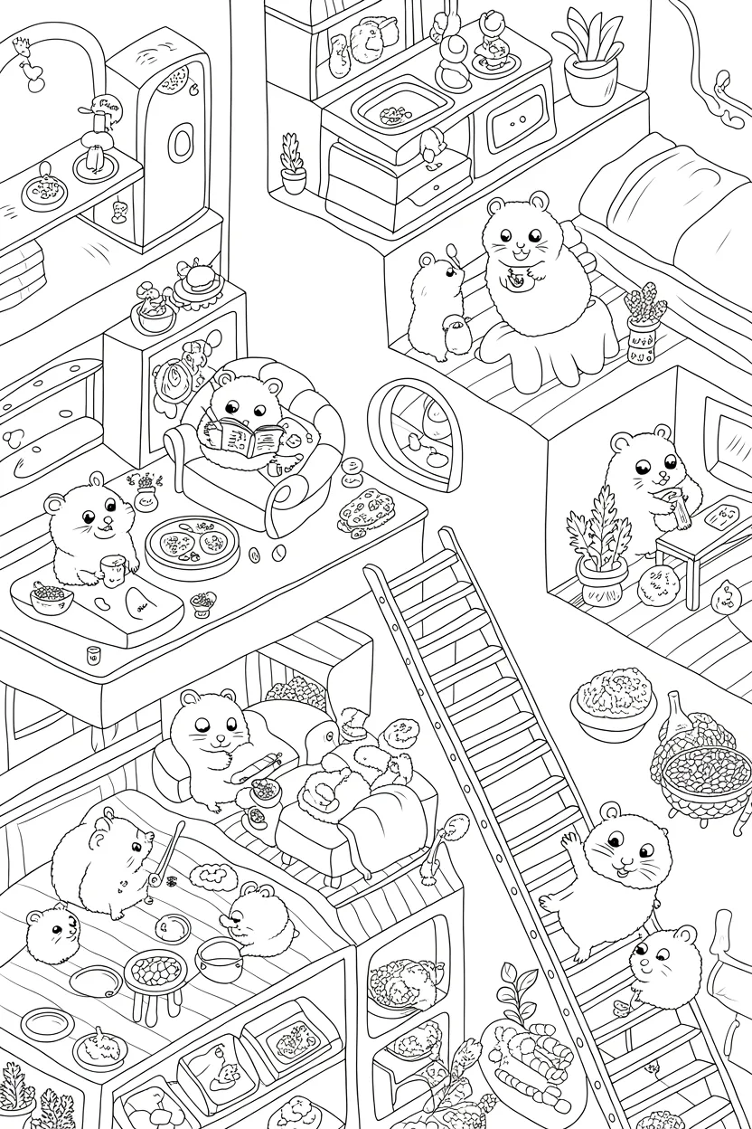 5 Adorable Hamsters Coloring Pages 