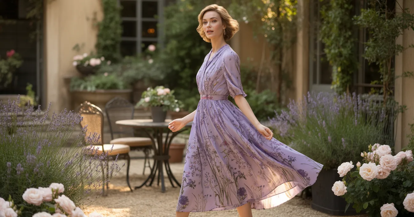 Vintage Floral Purple Midi Dress