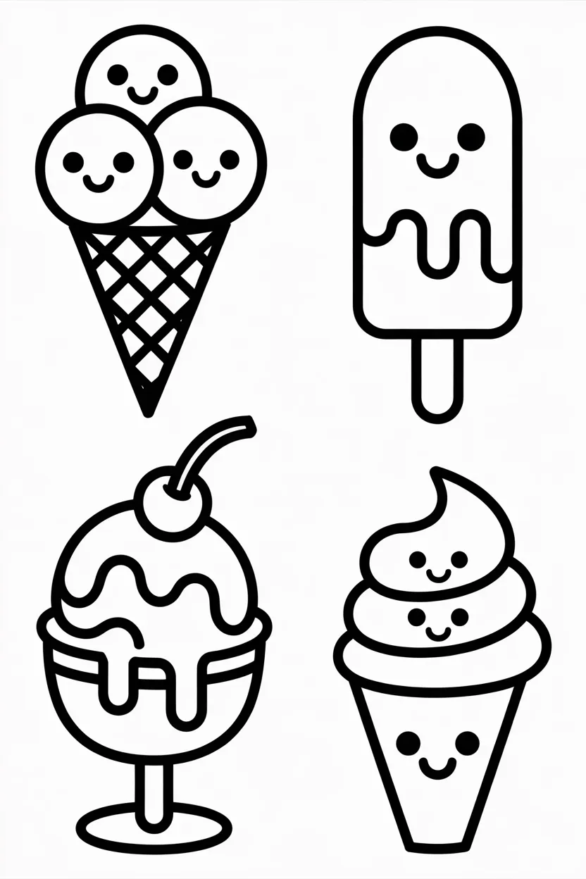 5 Cute Ice Cream coloring pages free printable