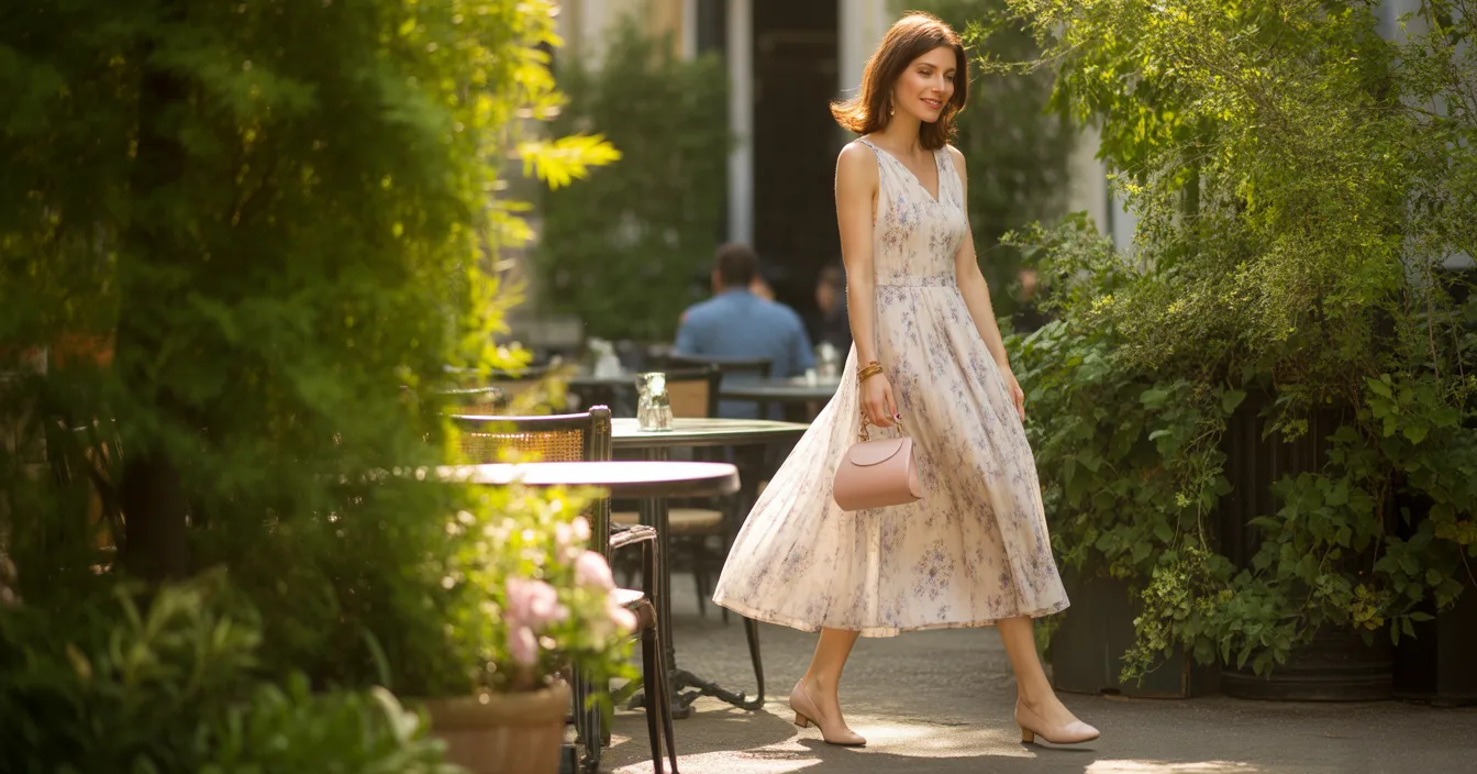Floral Midi Dress with Ballet Flats