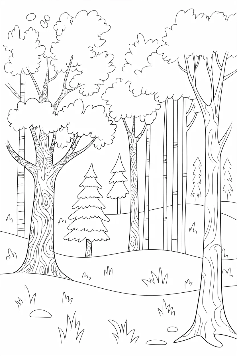 5 Trees coloring pages free printable