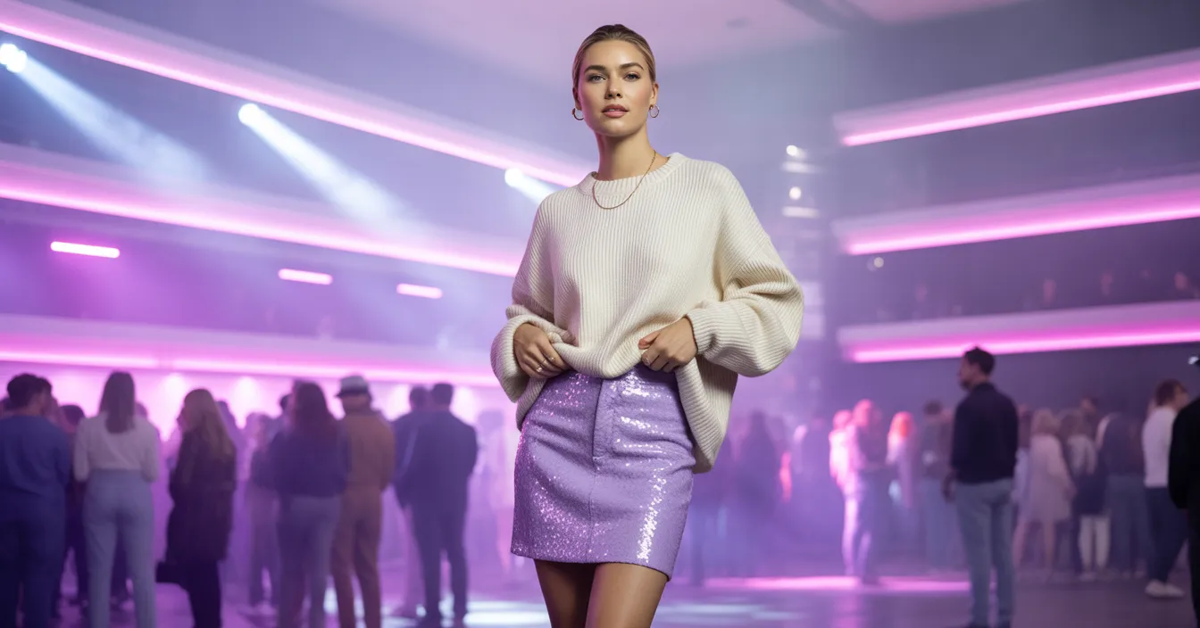 Lavender Sequin Skirt and Oversized Sweater
