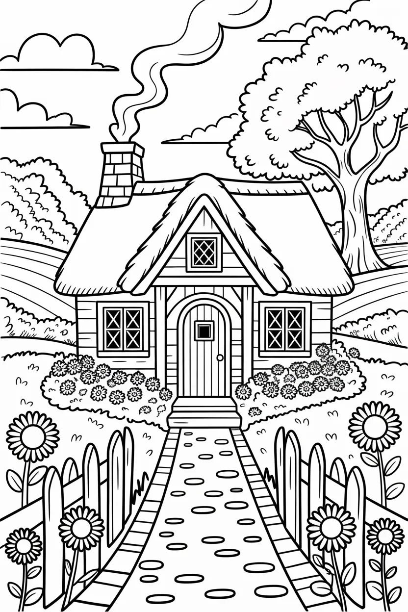 hut scene coloring pages free printable