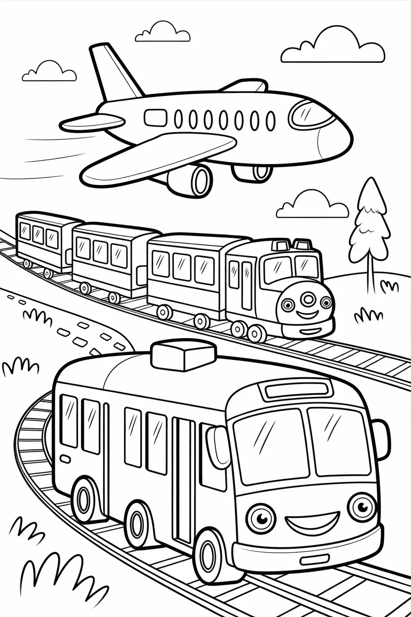 transportation vehicals work sheet coloring pages