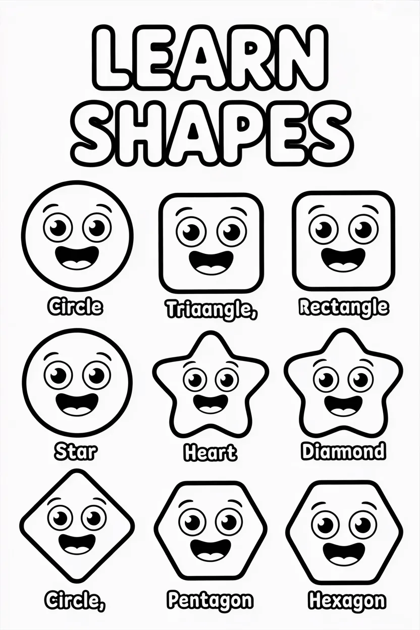 5 Shapes coloring pages free printable