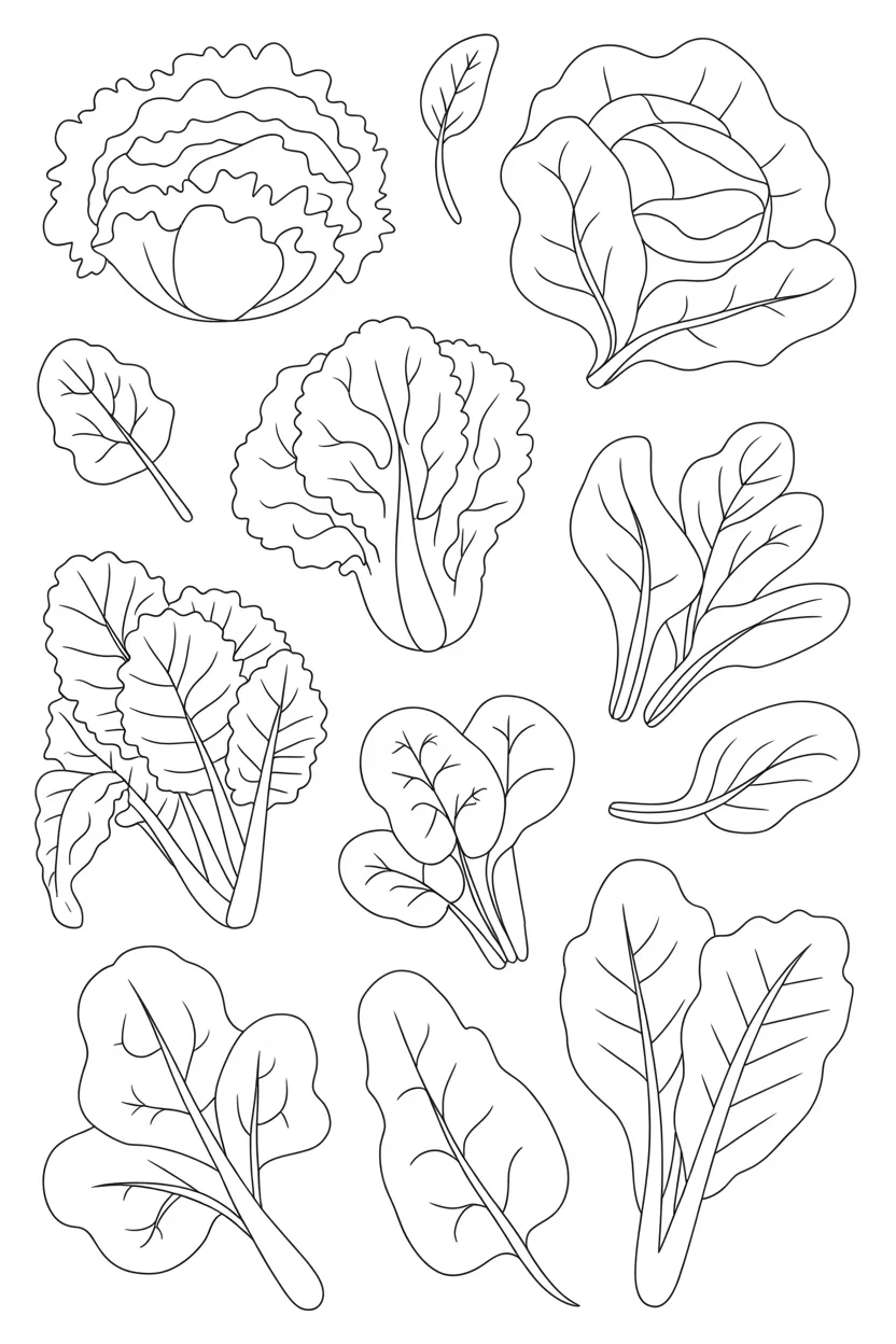 5 Leafy Vegetables coloring pages free printable