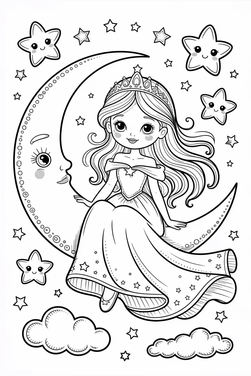 Cute moon princess coloring pages free printable