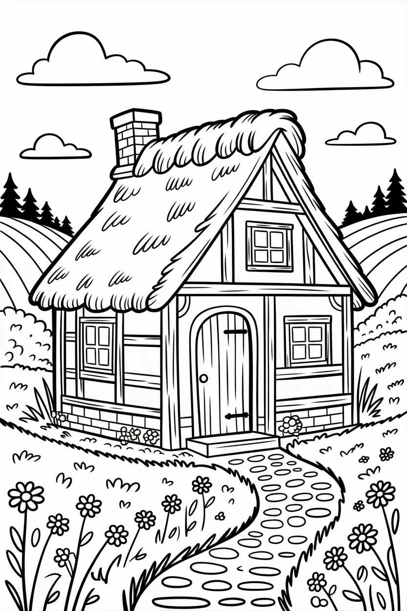 hut scene coloring pages free printable