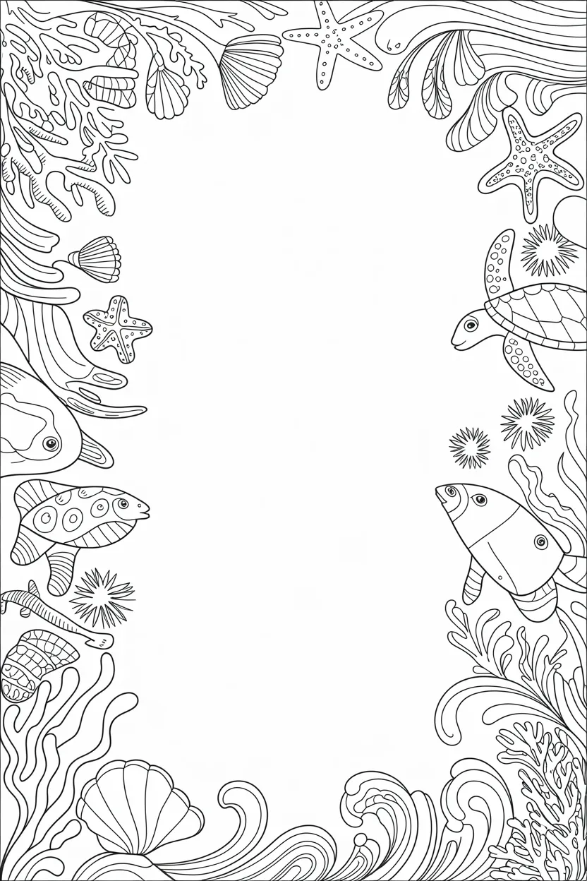 Ocean Theme Frame Coloring Pages Free Printable