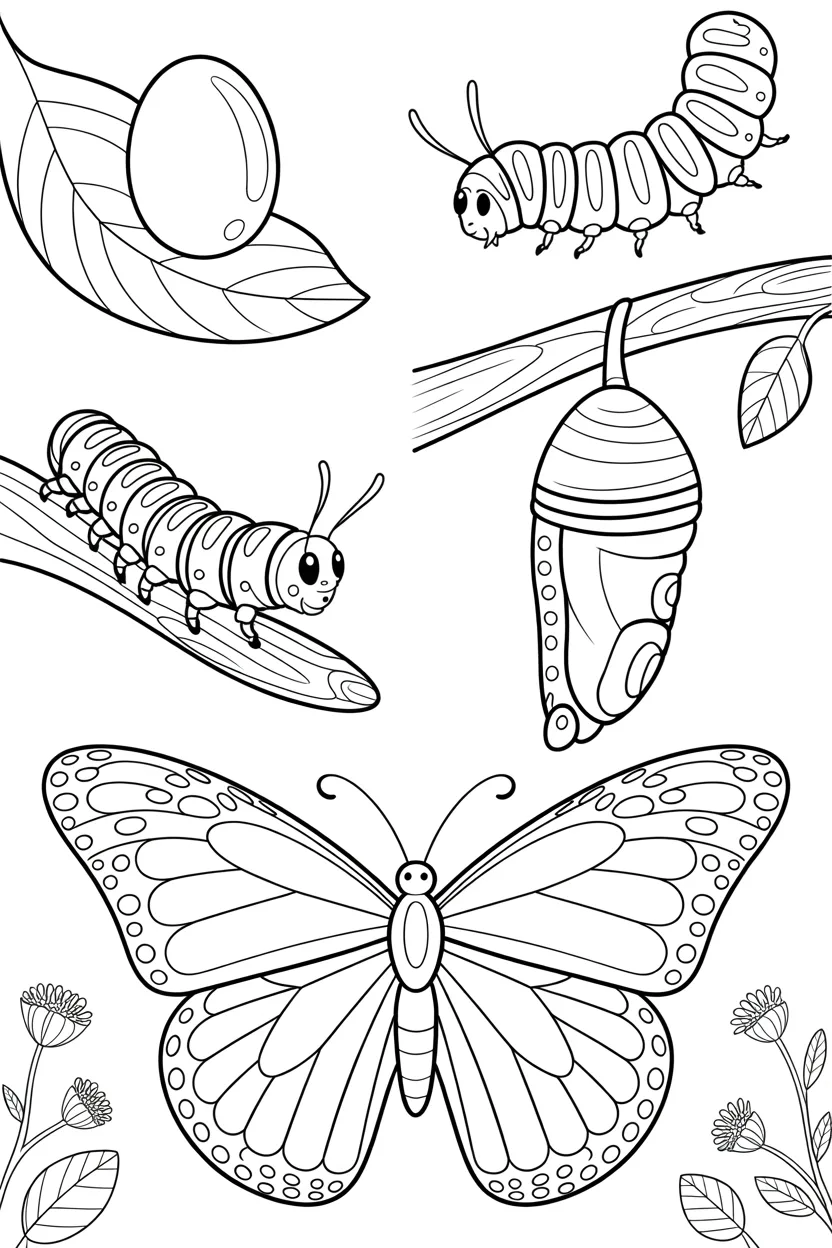 5 Life cycle of butterfly coloring pages