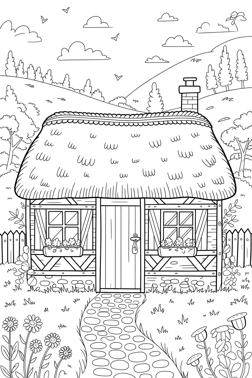 hut scene coloring pages free printable