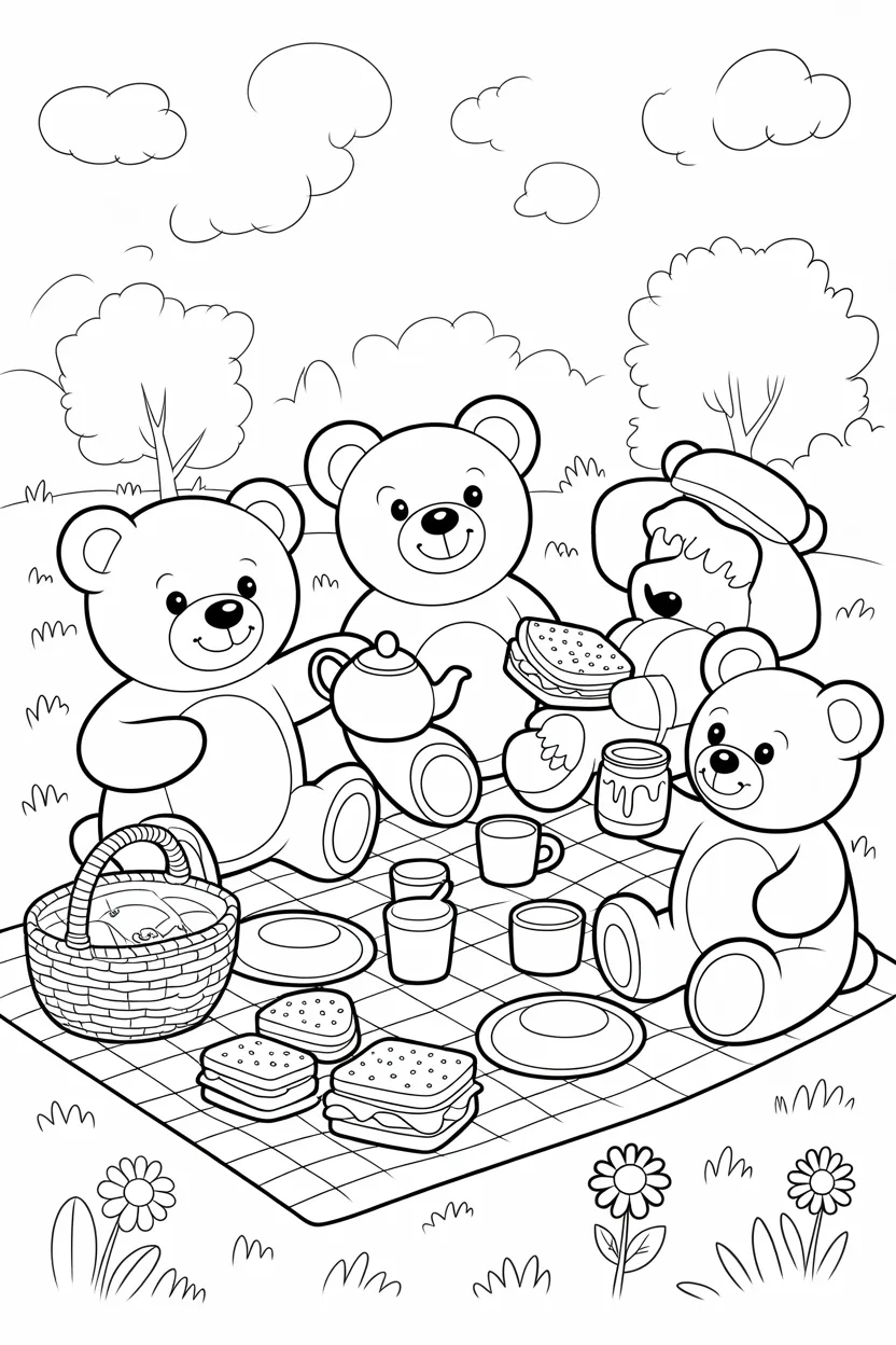 Teddy bear picnic coloring pages