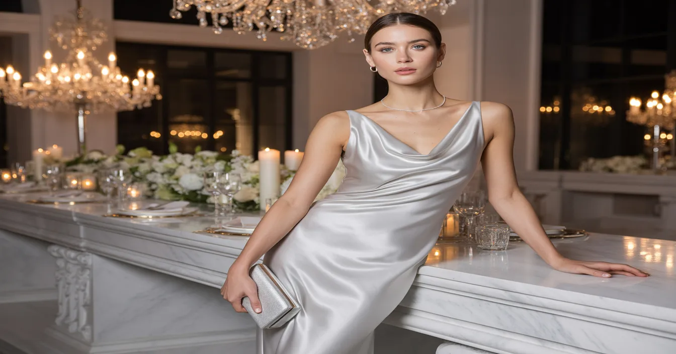 Silver Gray Slip Dress with Cowl Back