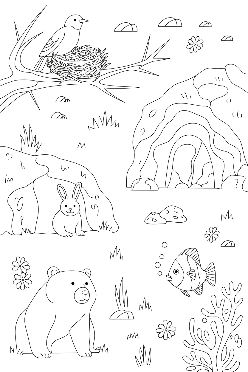 animals and their homes coloring pages