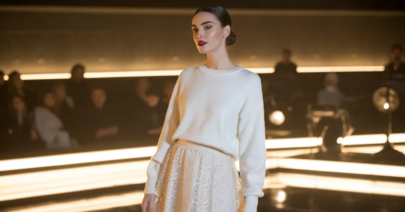 Chic All-White Sweater and Lace Skirt