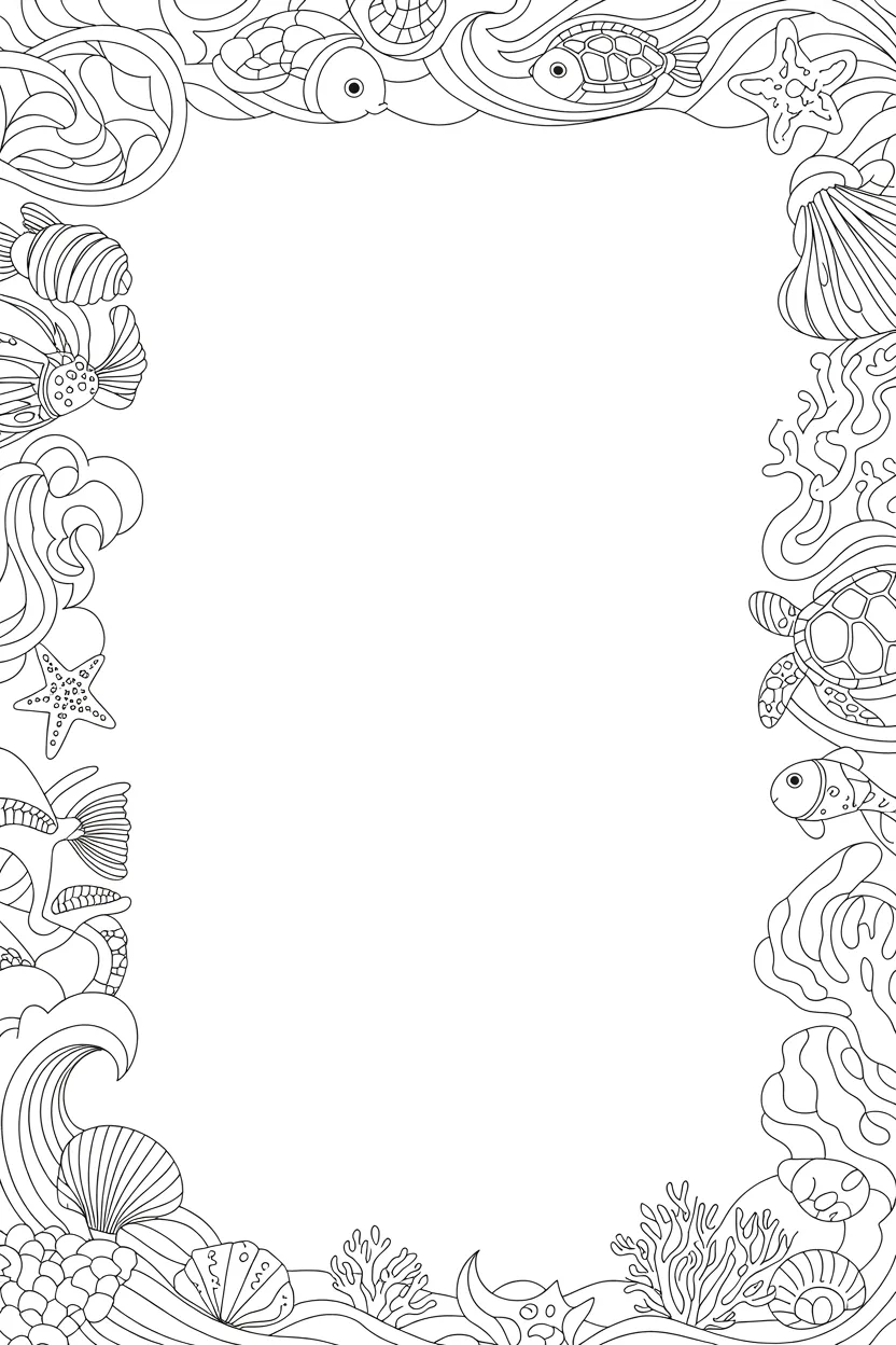 Ocean Theme Frame Coloring Pages Free Printable