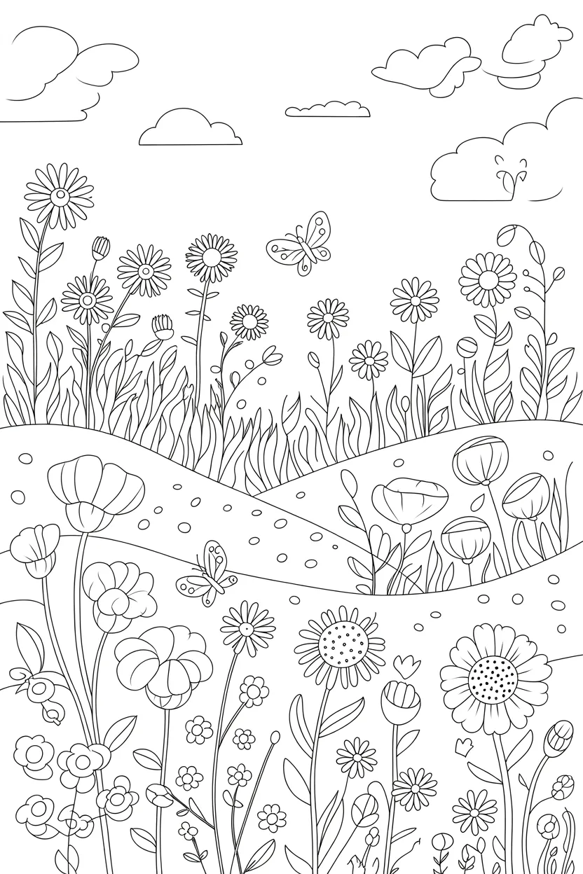5 Wildflower meadow coloring pages free printable