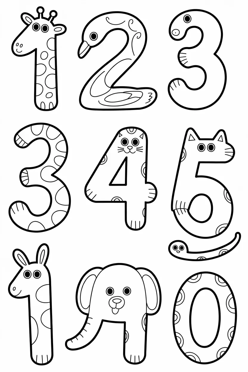 5 Numbers coloring pages free printable