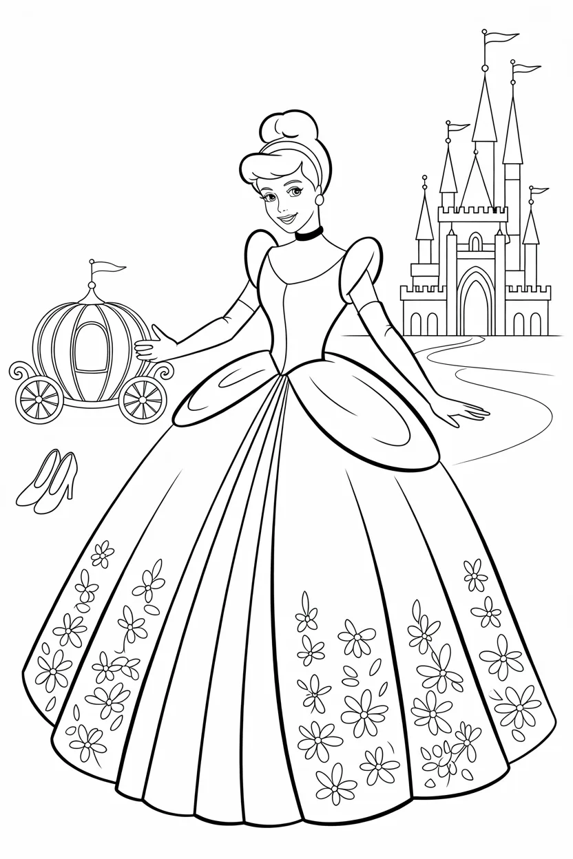 Cinderella picnic coloring pages