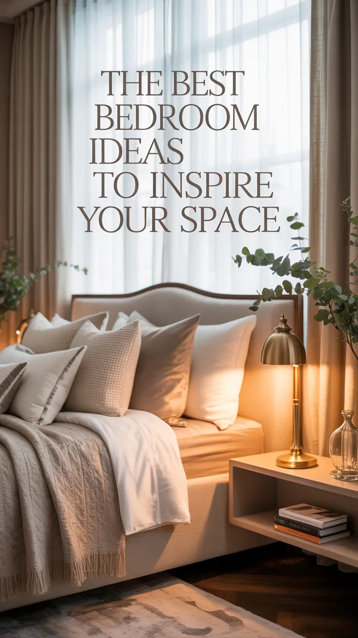 A breathtaking final hero bedroom image, calm luxurious bedroom with layered neutral bedding, warm golden light, elegant decor, beautiful textures, peaceful atmosphere, balanced composition, realistic editorial home photography, aspirational but livable, inviting and restful, dreamy Pinterest hero image, high save potential, cozy elevated home decor scene