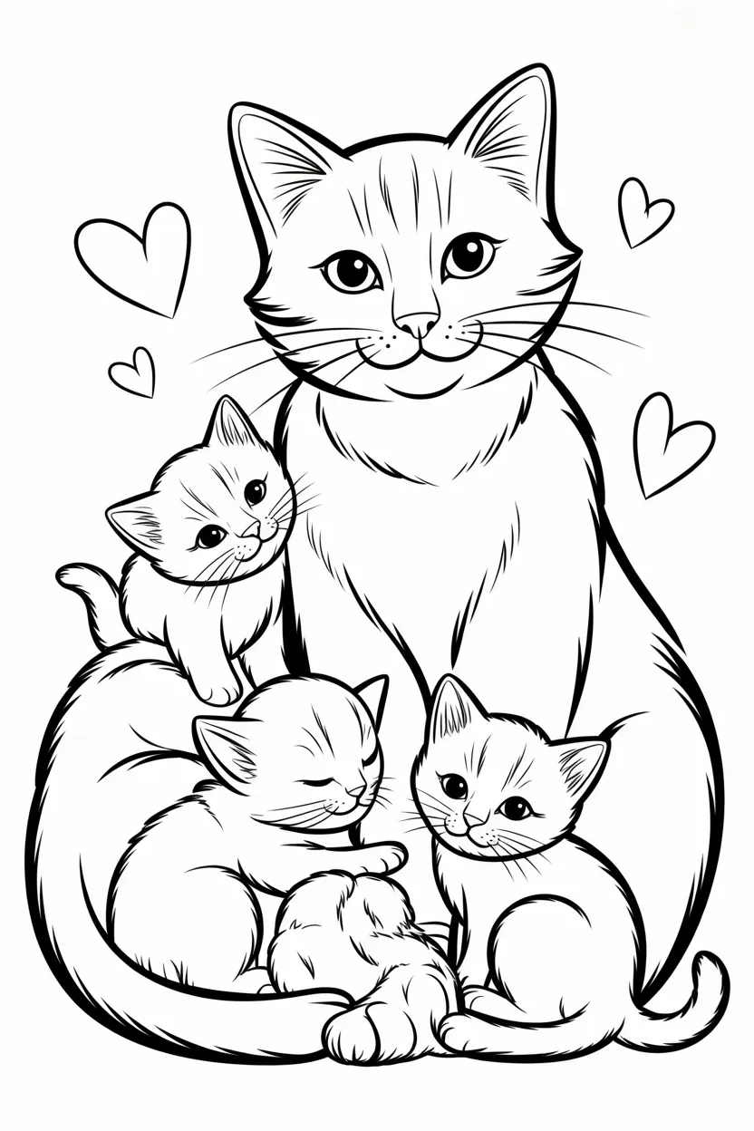 cat with kittens coloring pages free printable