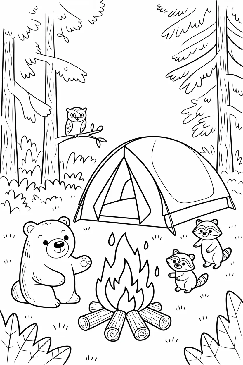 Forest Animals Camping Coloring Pages Free Printable