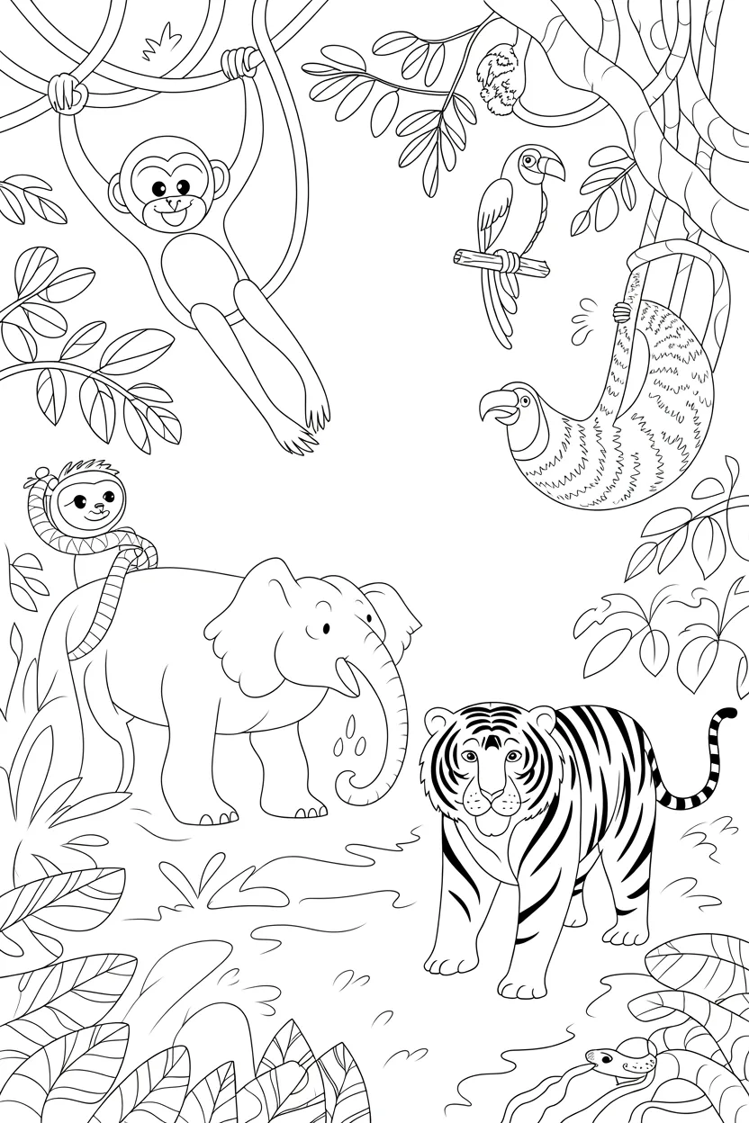 5 Wild Animals coloring pages free printable