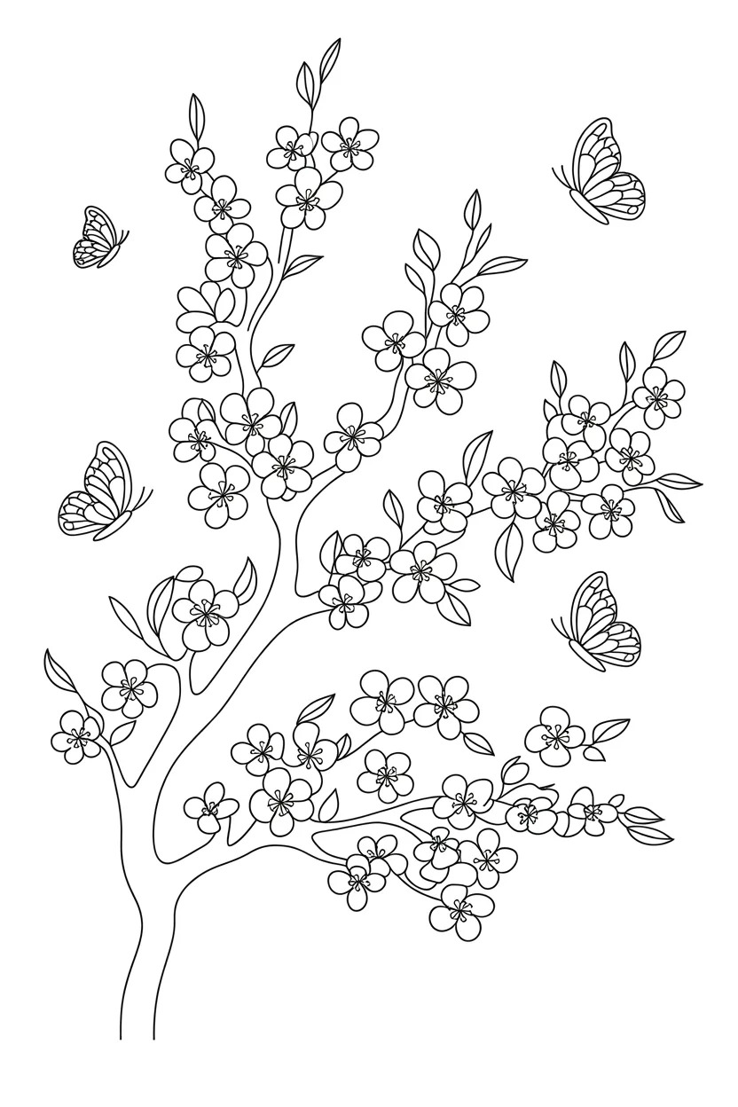 Cherry blossom tree coloring pages