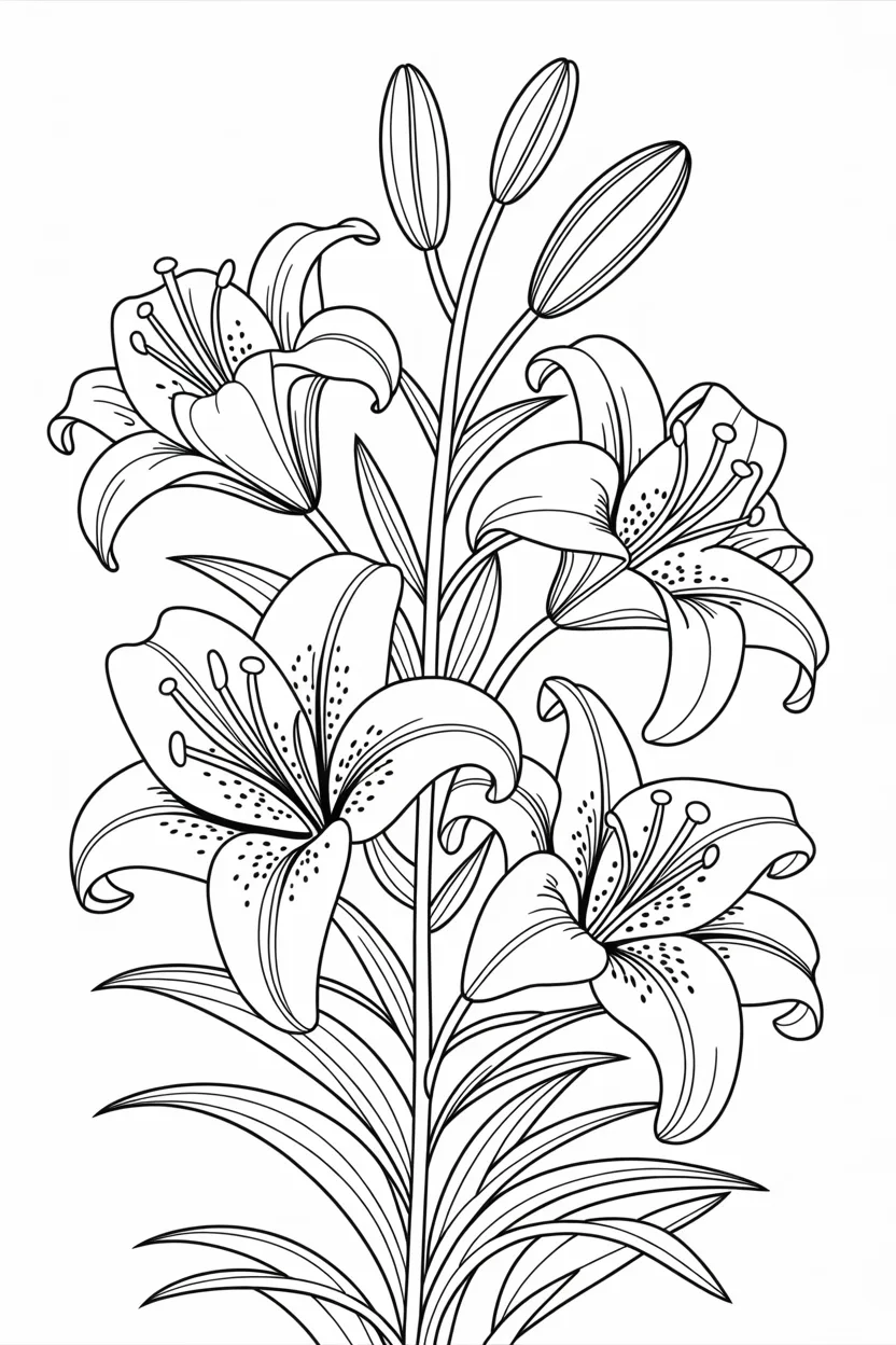 Lily flowers coloring pages free printable 