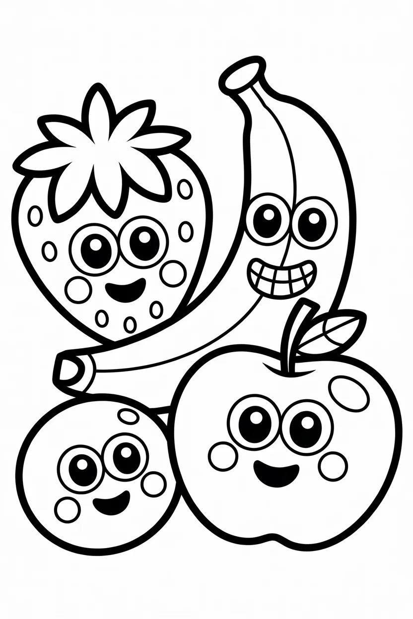 5 Cute fruit friends coloring pages free printable