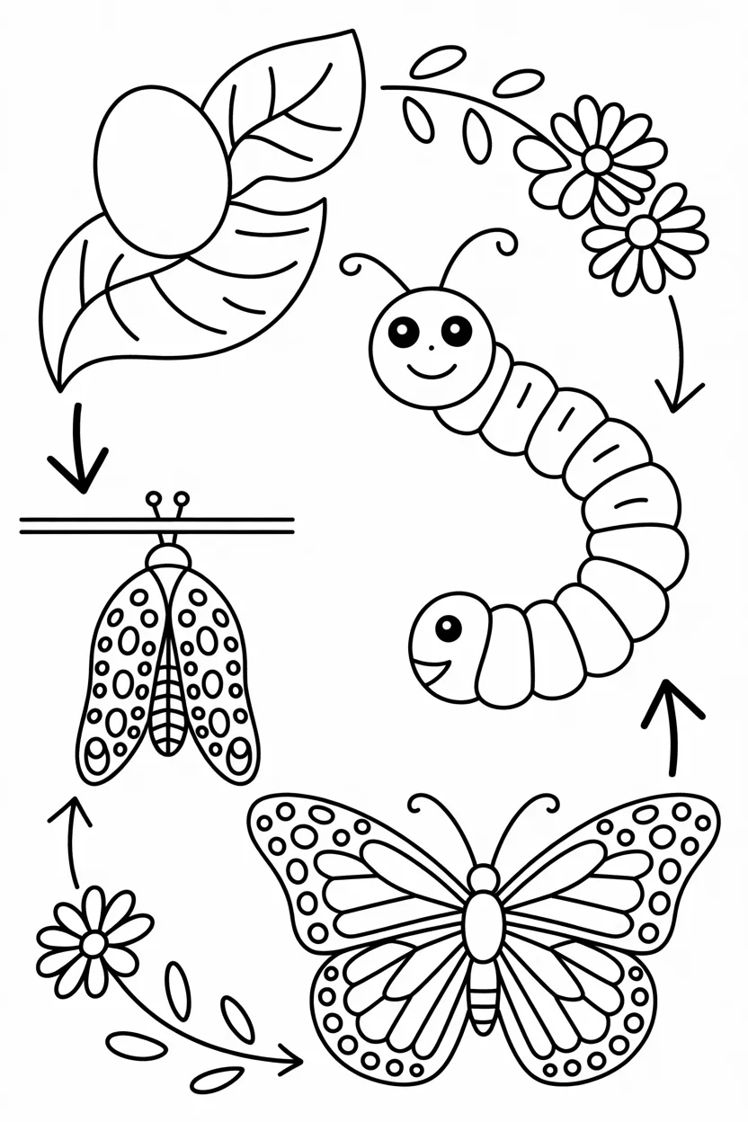 5 Life cycle of butterfly coloring pages