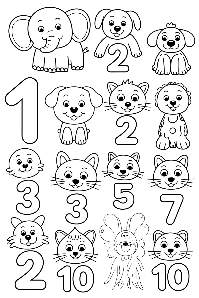 5 Numbers coloring pages for kids free printable