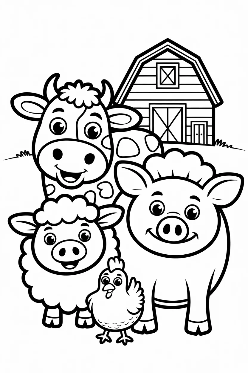 5 Farm animals coloring pages free printable