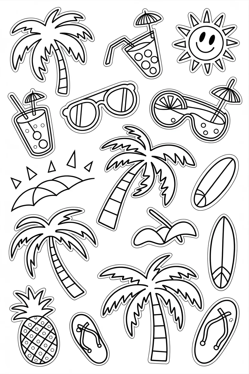 Vacation Doodles Coloring Pages Free Printable