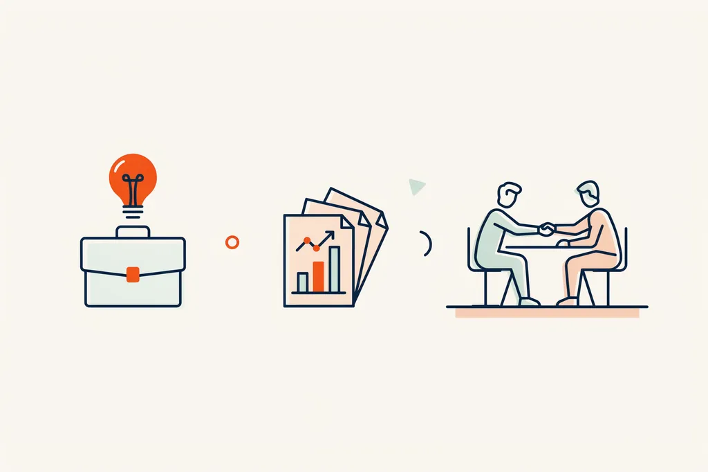 Illustration of a briefcase with a lightbulb, documents with charts, and a handshake representing professional expertise