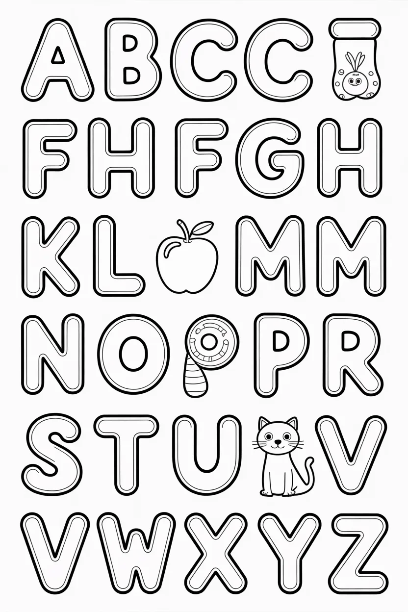 5 Alphabets coloring pages free printable