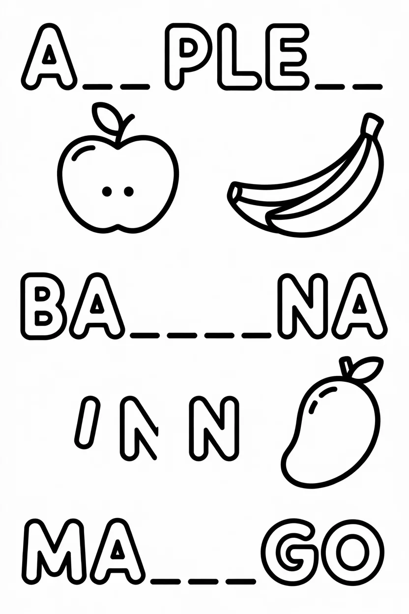 fill in the missing letters coloring worksheet