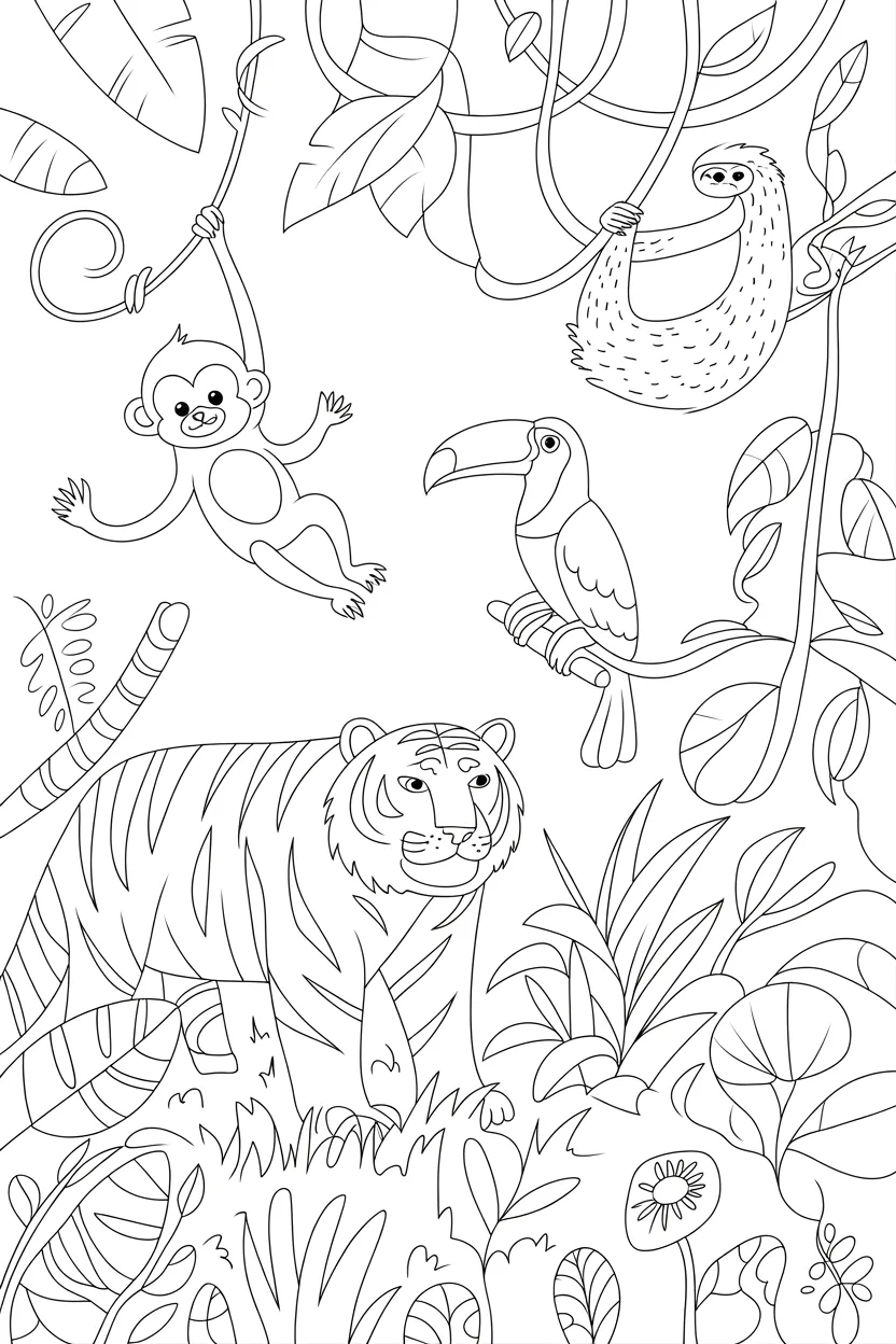 5 Wild Animals coloring pages free printable