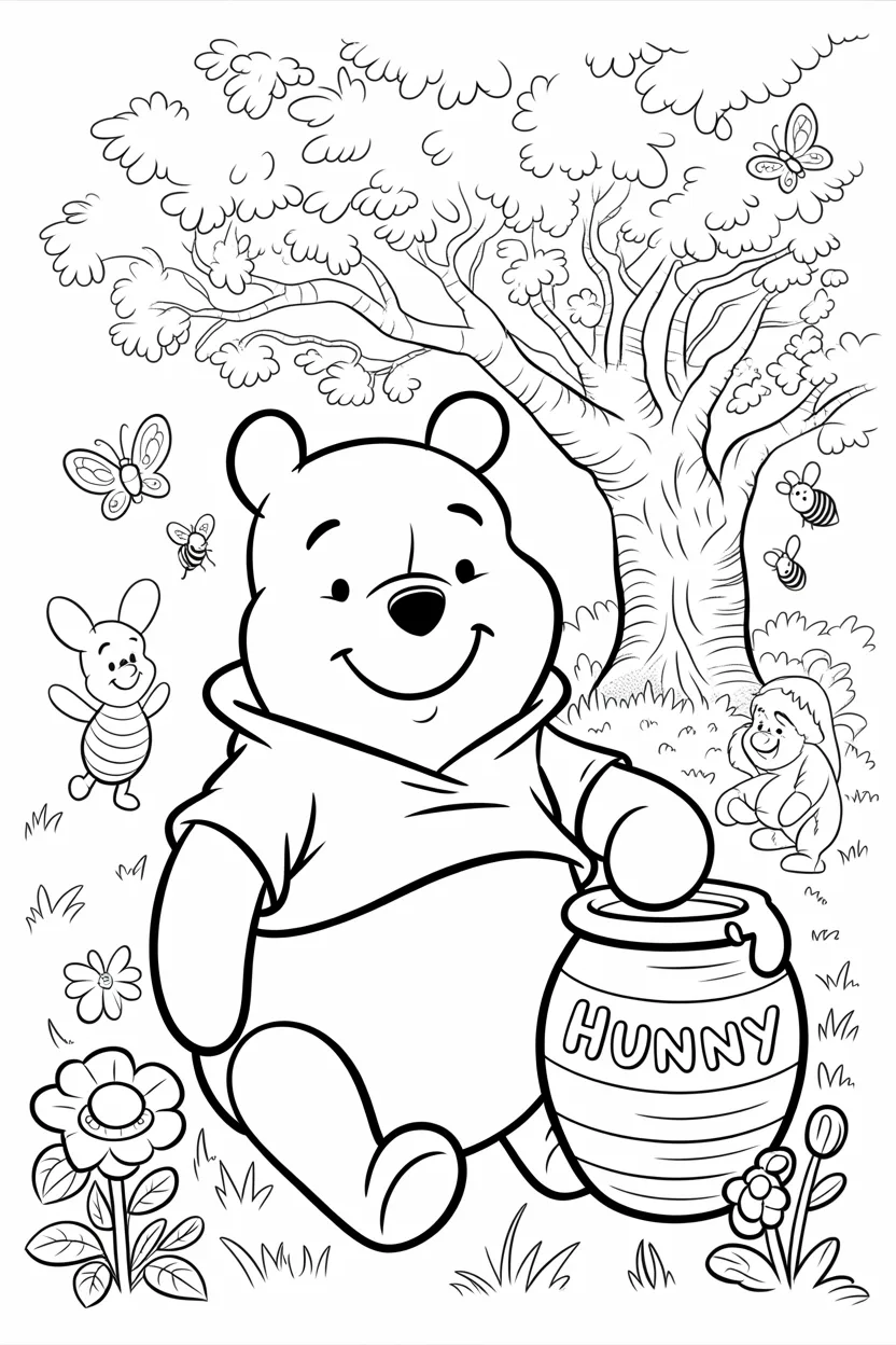 4 Pooh coloring pages free printable