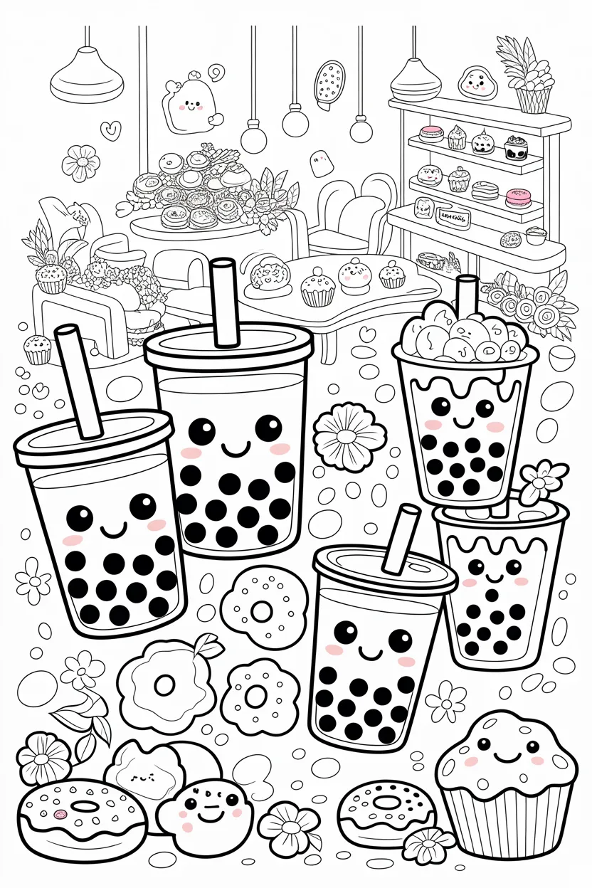 Boba tea coloring pages
