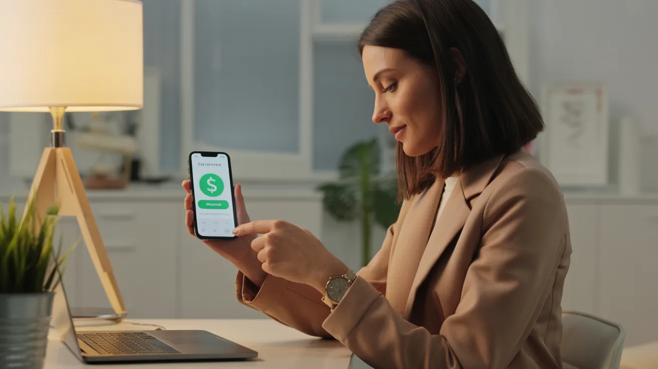 Woman reviewing cash advance app options on smartphone