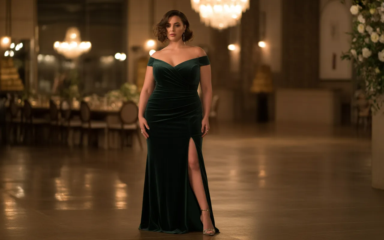 Velvet Evening Gown with Side Slit