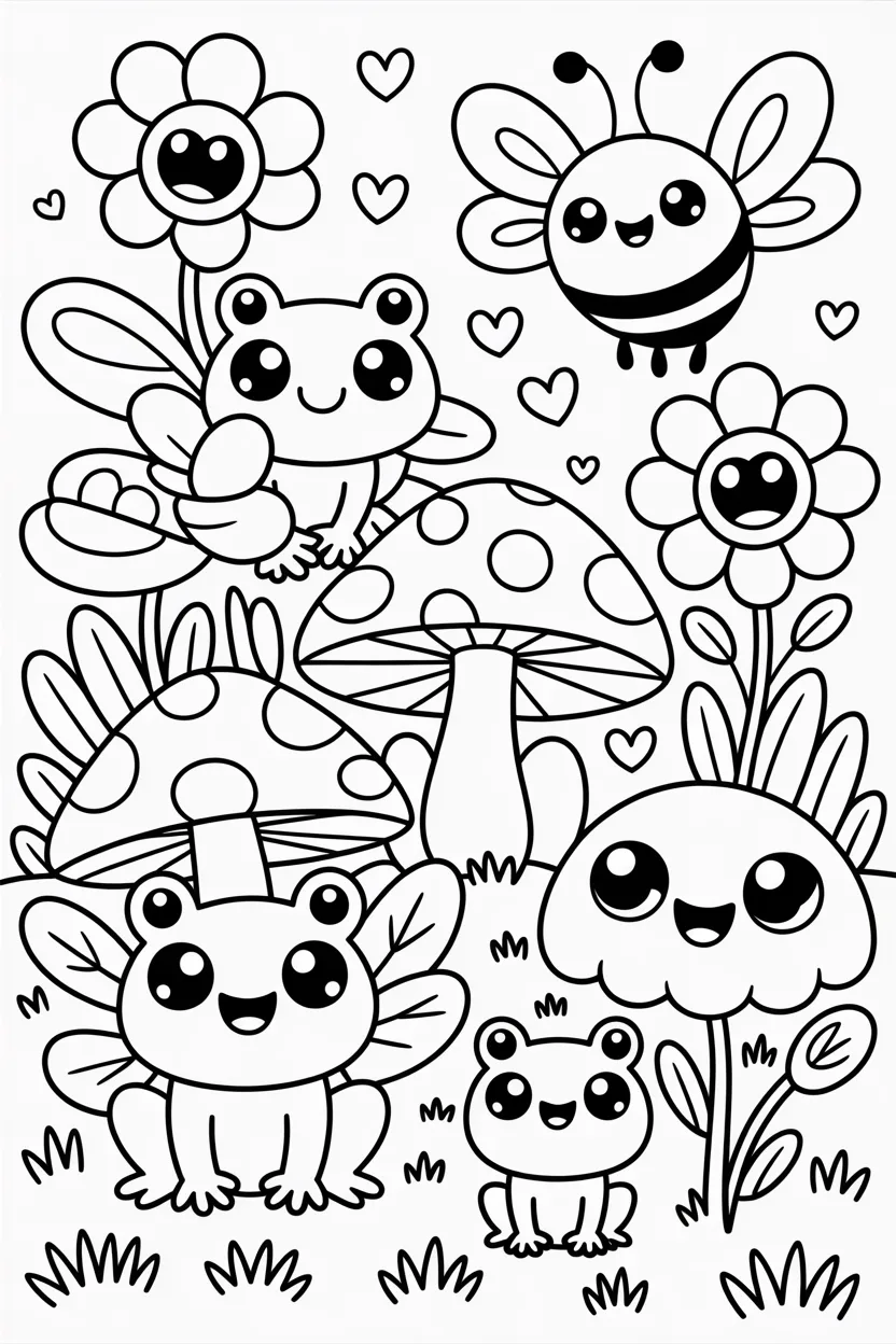 Kawaii garden friends coloring pages free printable