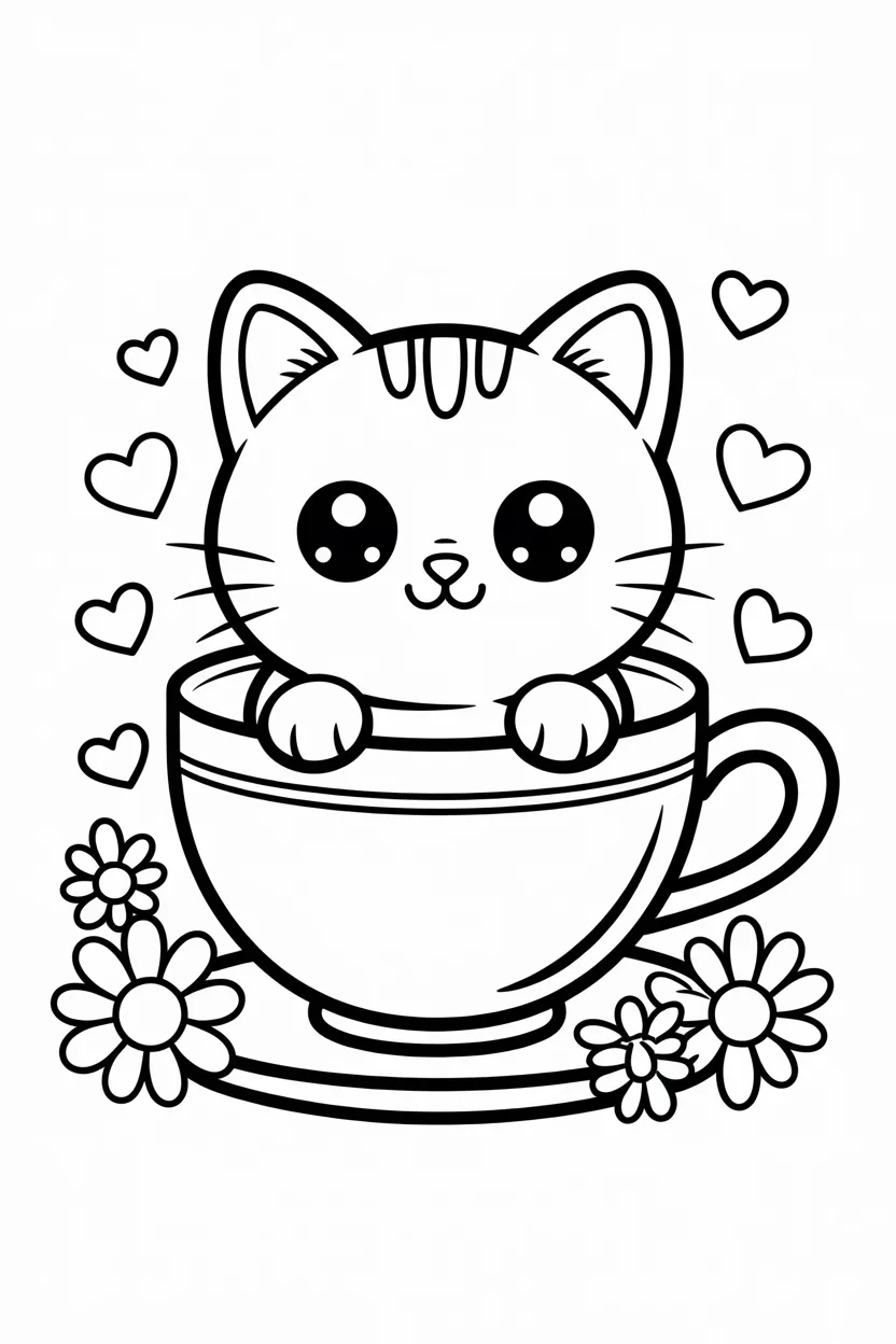 kawaii cat coloring pages free printable