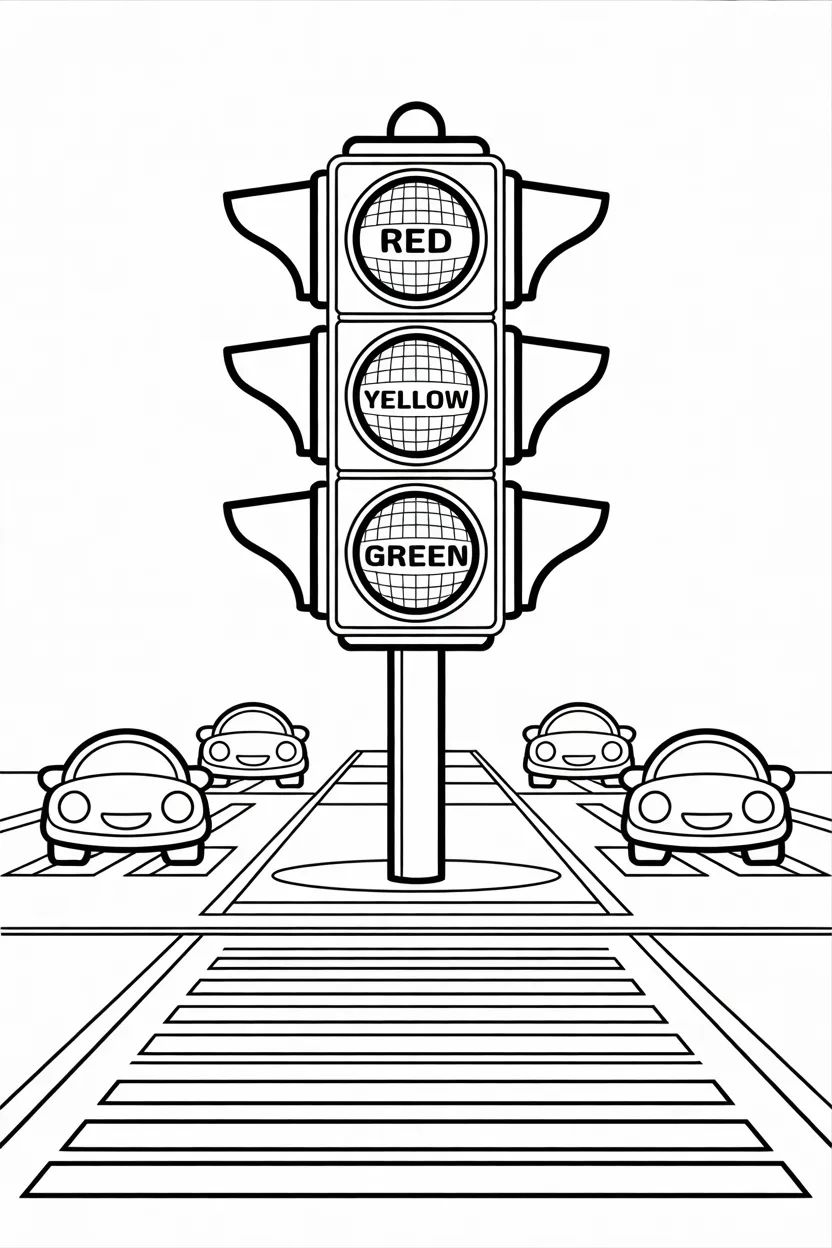 5 Traffic Signals coloring pages free printable