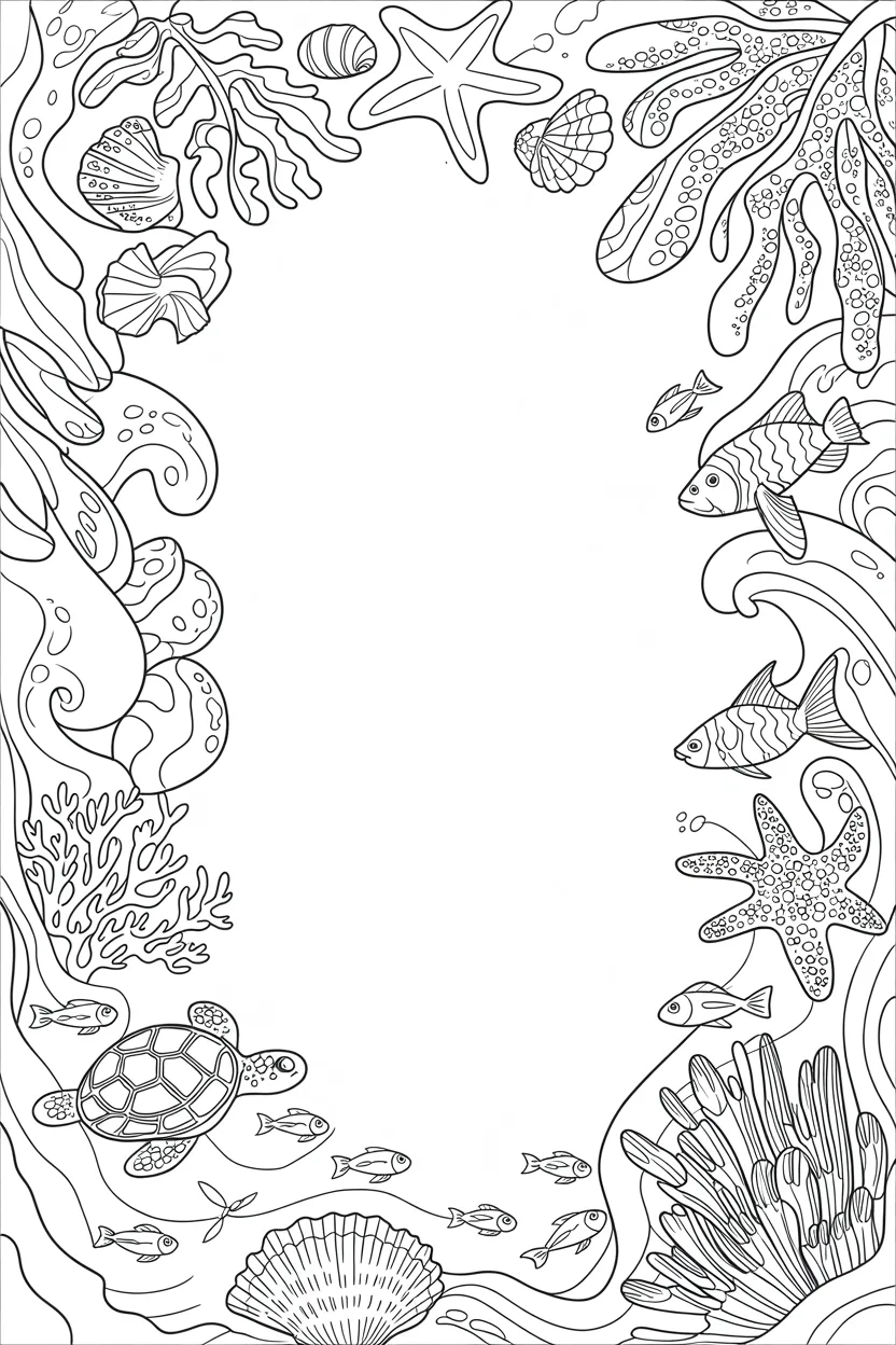 Ocean Theme Frame Coloring Pages Free Printable