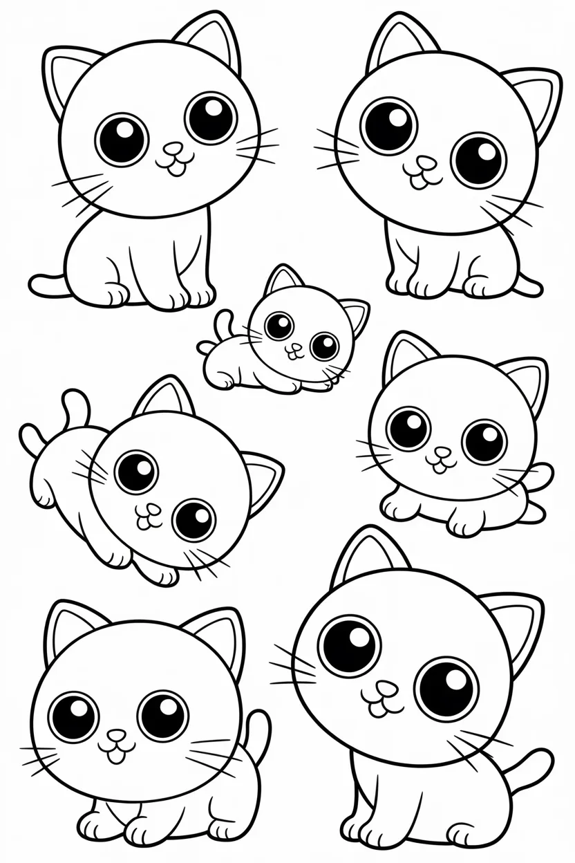 5 Cats coloring pages free printable